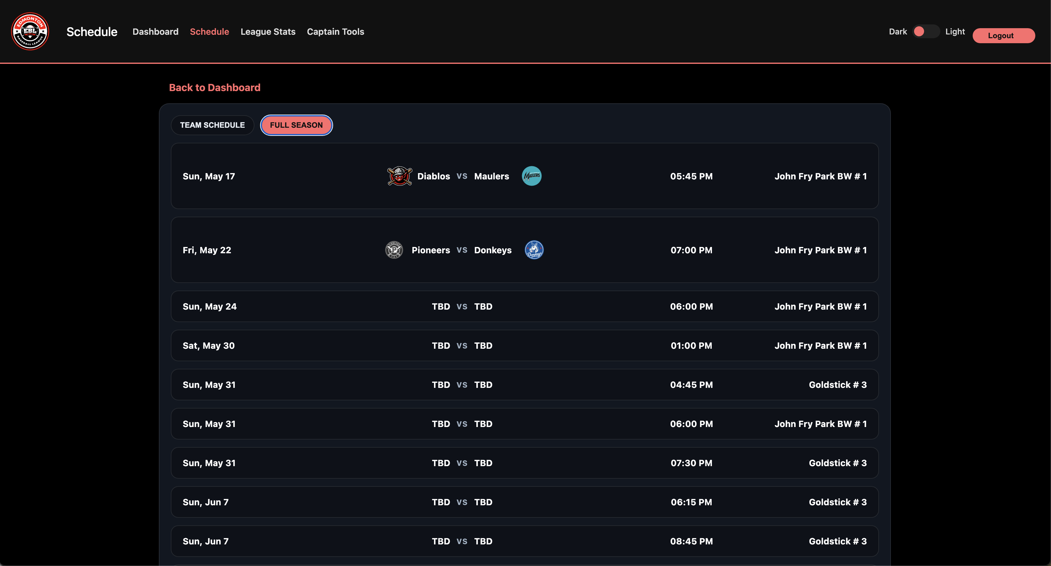 EBL web schedule view